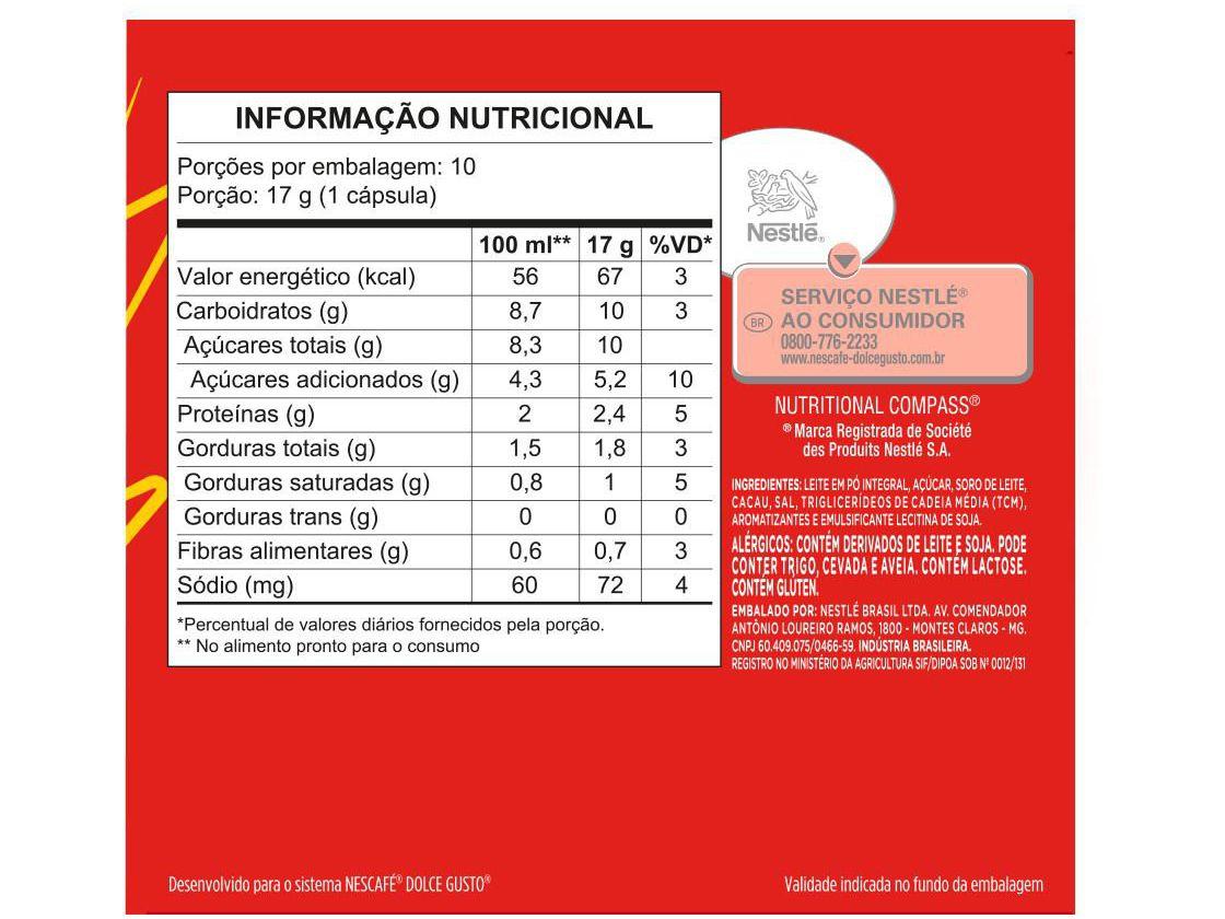 Cápsula Achocolatado Nescafé Dolce Gusto Sabor Nescau 10 Cápsulas