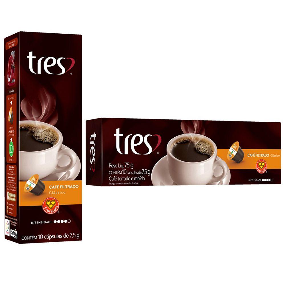 Cápsulas 3 Corações Café Filtrado Clássico 10 x 7,5g