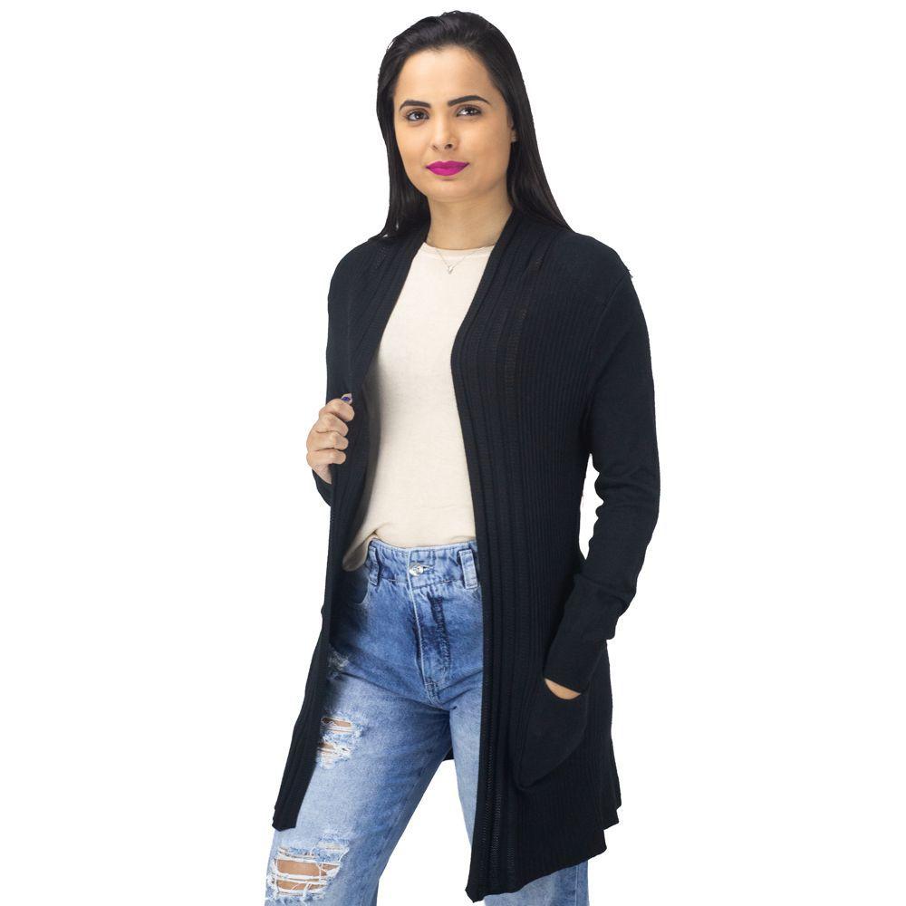 cardigan tricot preto feminino