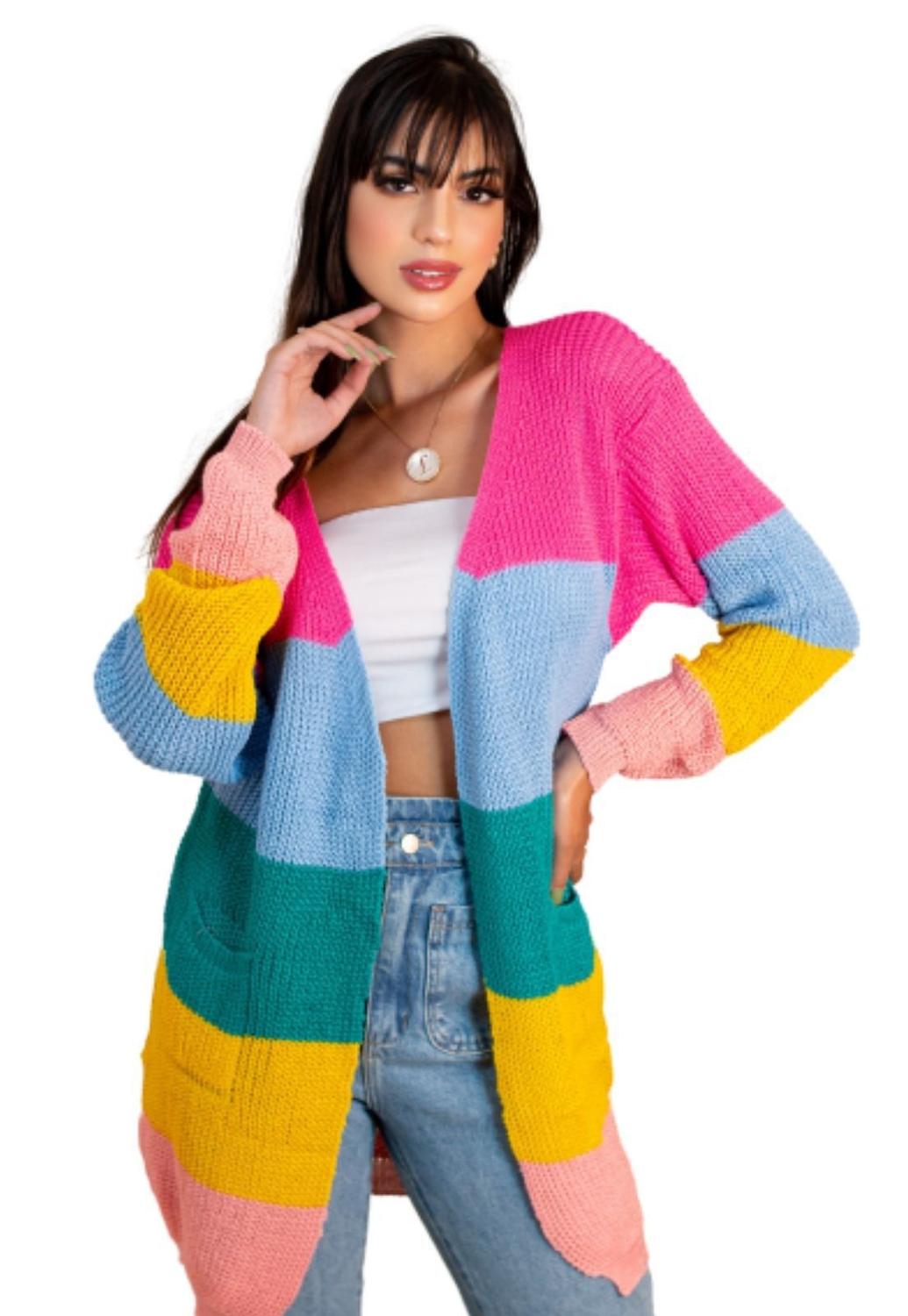 cardigan feminino longo colorido