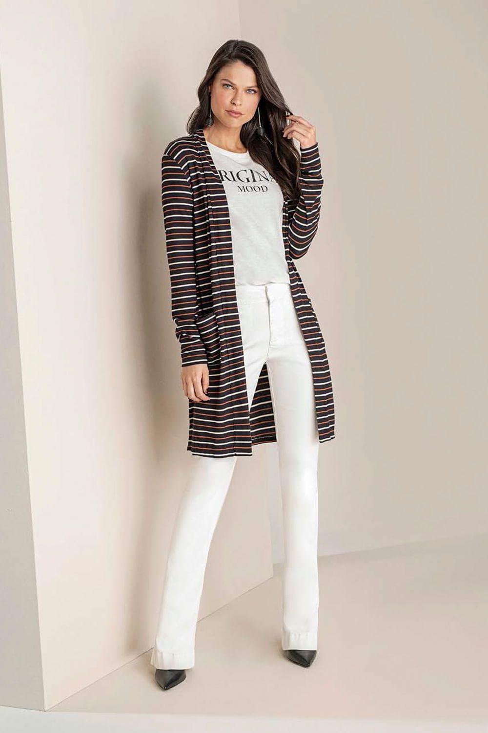 cardigan alongado listrado