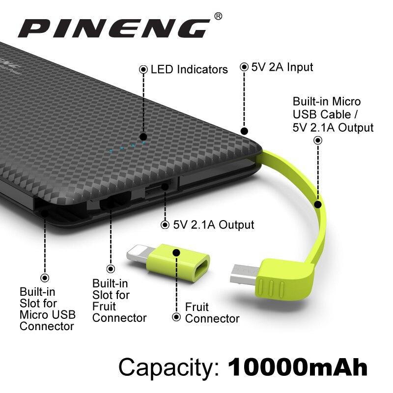 CARREGADOR PORTATIL PINENG 10000MAH SLIM BRANCO COMPATIVEL