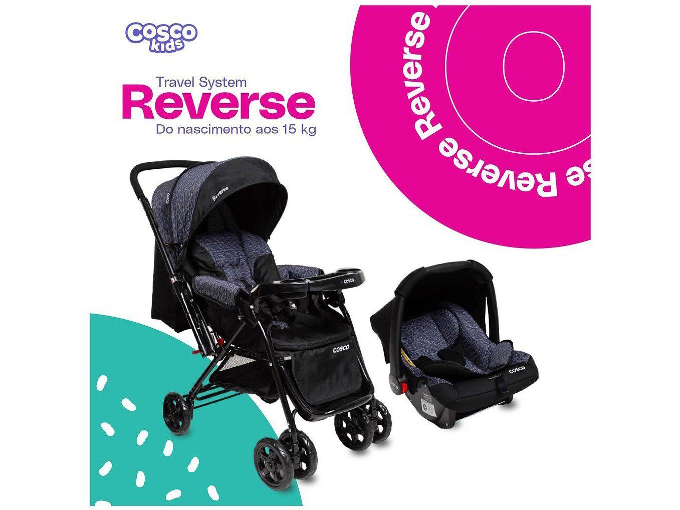 Carrinho de Bebê Alça Reversível com Bebê Conforto Cosco Kids