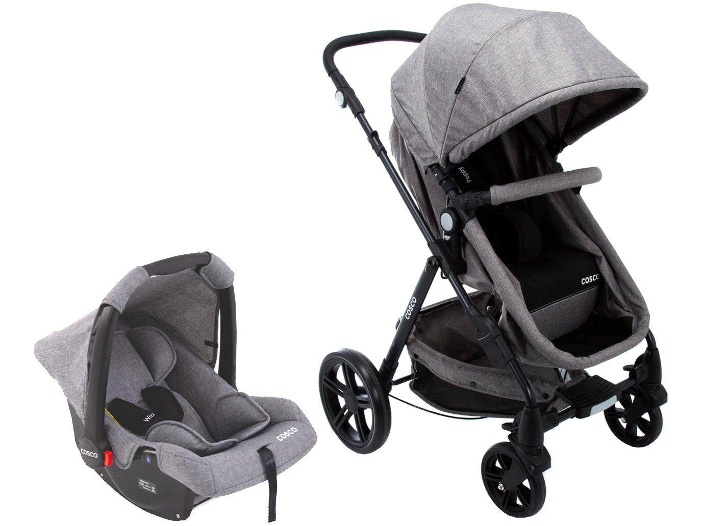 Carrinho de Bebê com Bebê Conforto Cosco Kids Poppy Duo 0 a 22kg| Cinza