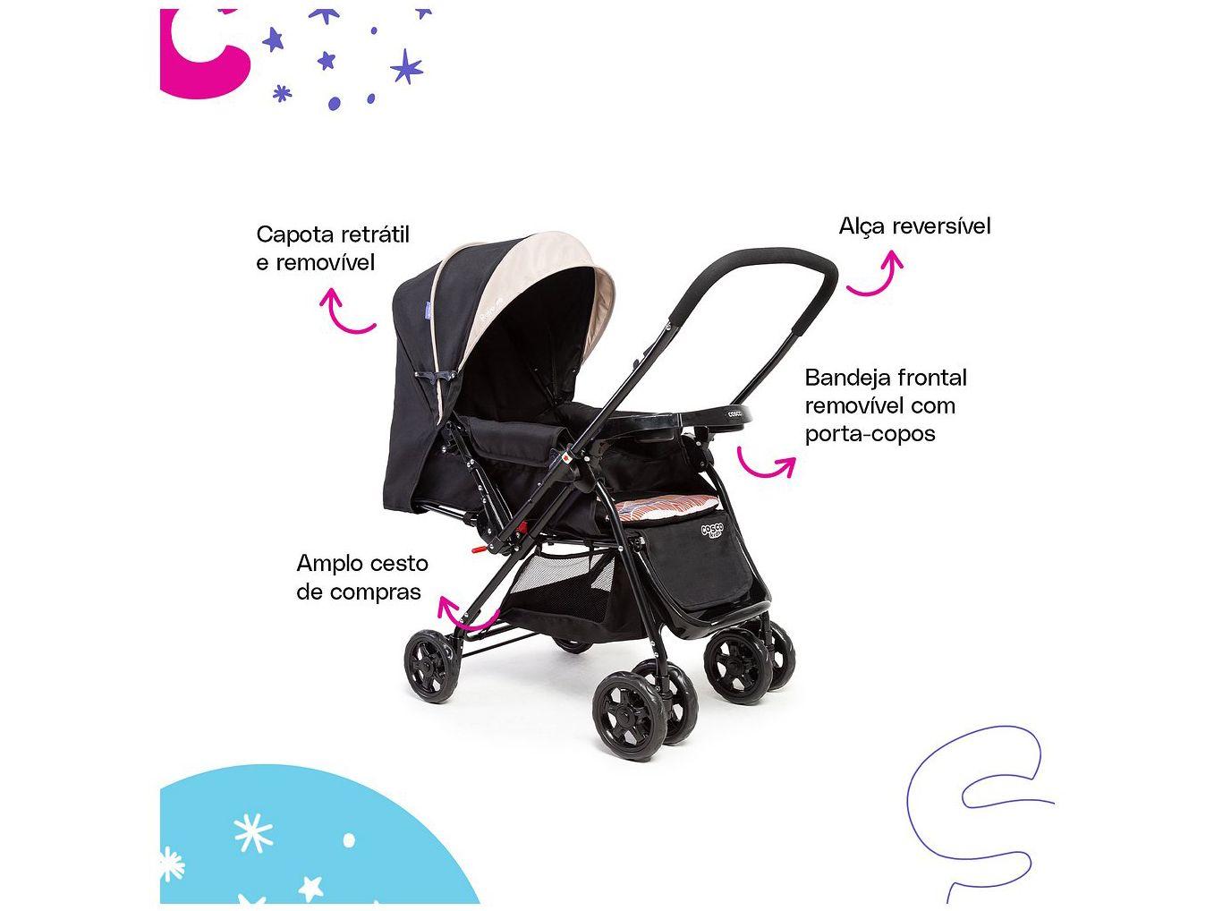 Carrinho de Bebê com Bebê Conforto Cosco Kids Travel System Reverse 4 Rodas 0 a 15kg
