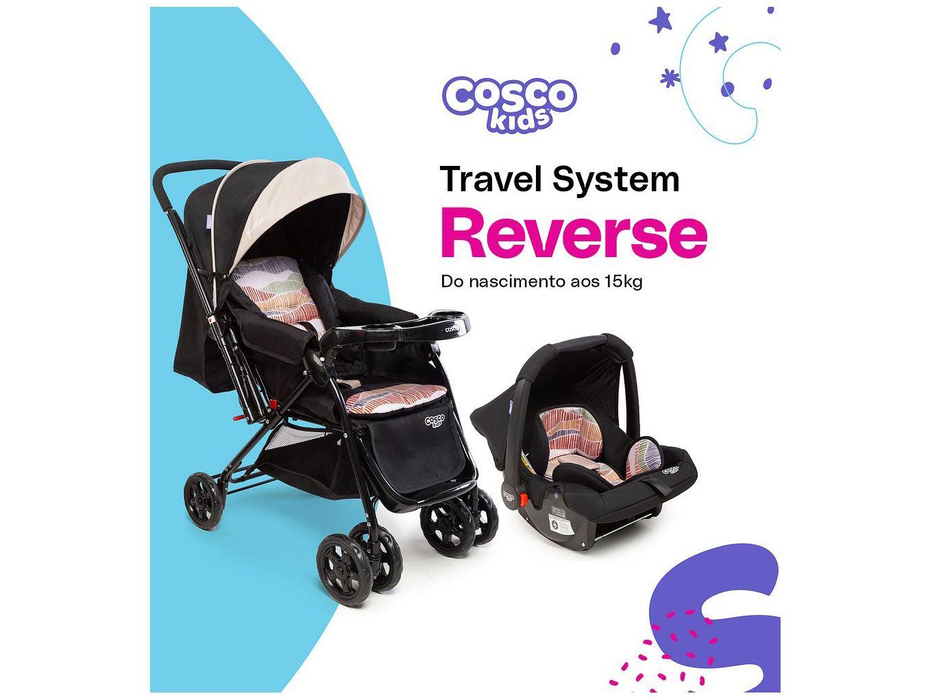 Carrinho de Bebê com Bebê Conforto Cosco Kids Travel System Reverse 4 Rodas 0 a 15kg