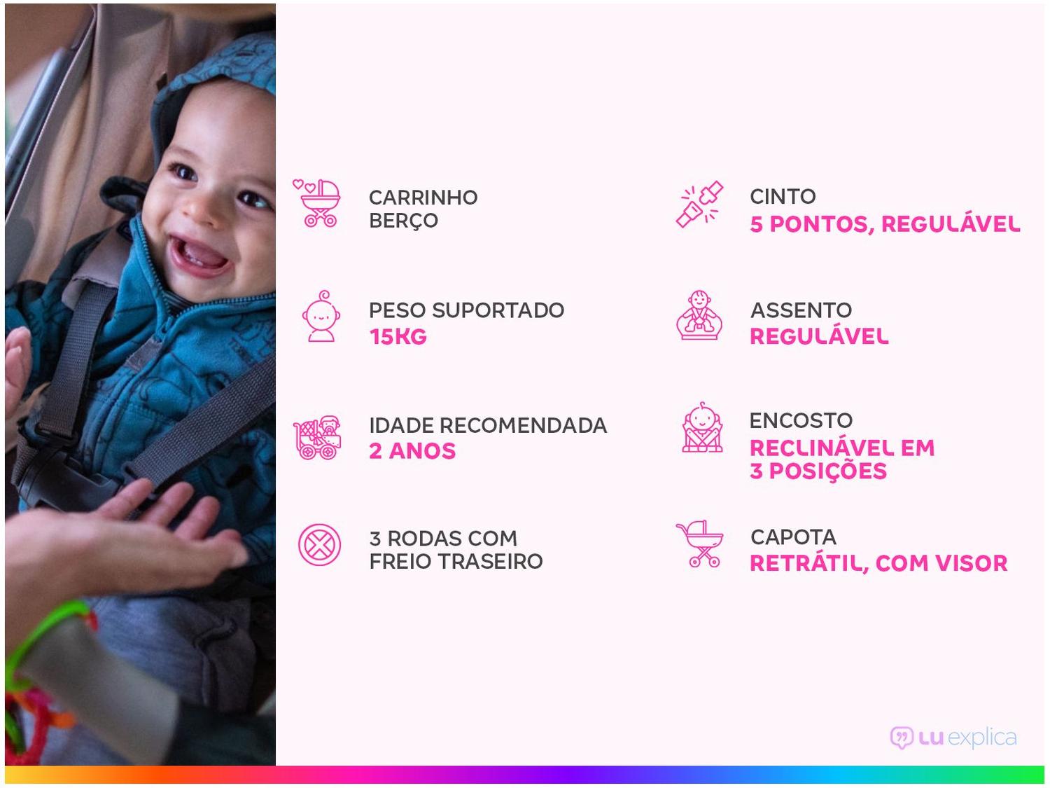 Carrinho de Bebê com Moisés Kiddo Trek 3 Rodas