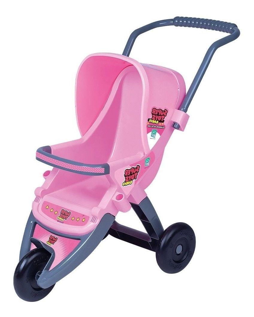 Carrinho De Boneca Rosa Com Alça E 03 Rodas - Supertoys - Carrinho de ...