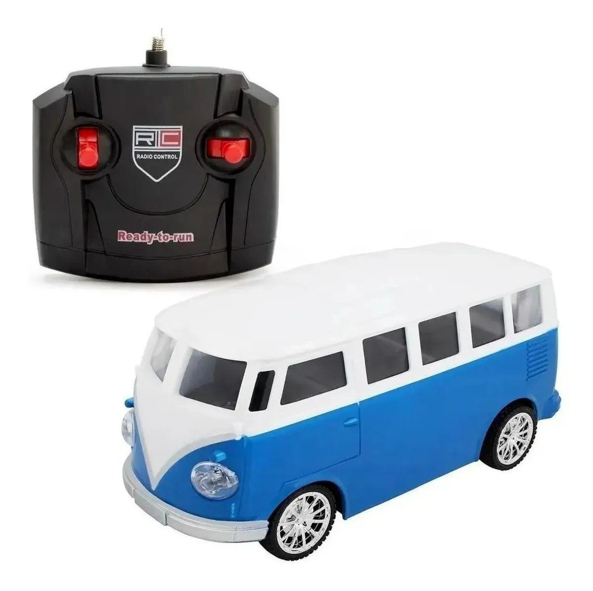 Carrinho Kombi De Controle Remoto Total 4 Funçôes Acende Farol (Azul ...