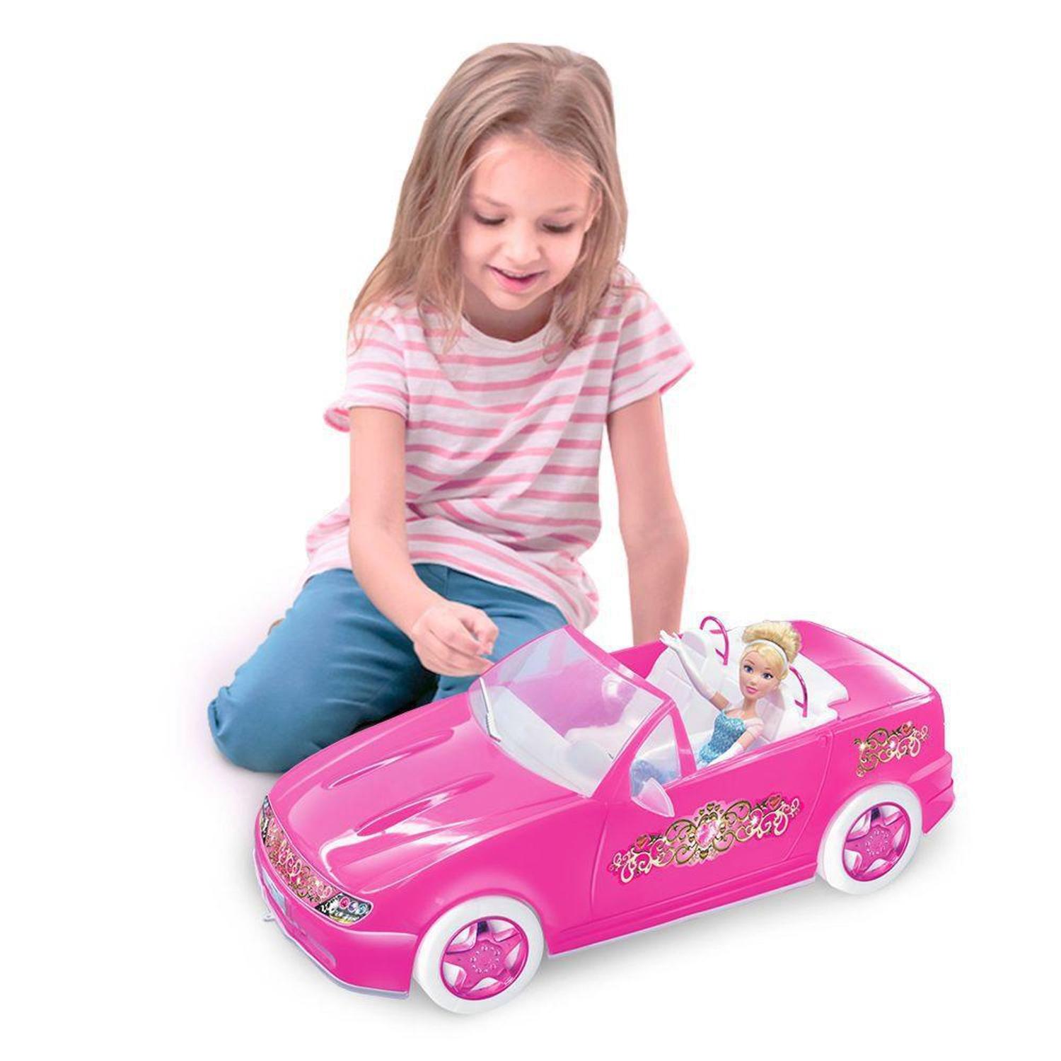 Carrinho Barbie de Controle Remoto Conversível Rosa Viajante Fashion Driver