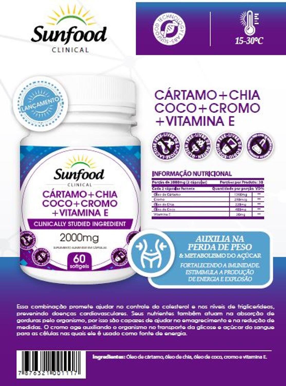 Cartamo - chia - coco - cromo - vit. e 2000mg 60 softgels sunfood clinical  | Magalu Empresas | B2B e compras com CNPJ
