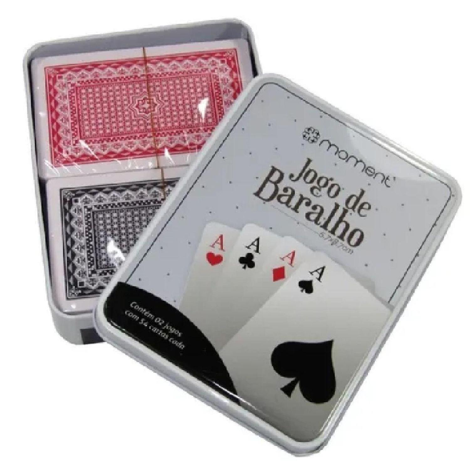 Jogo de Baralho de Plástico 2 Jogos Cartas Estojo Metal Buraco