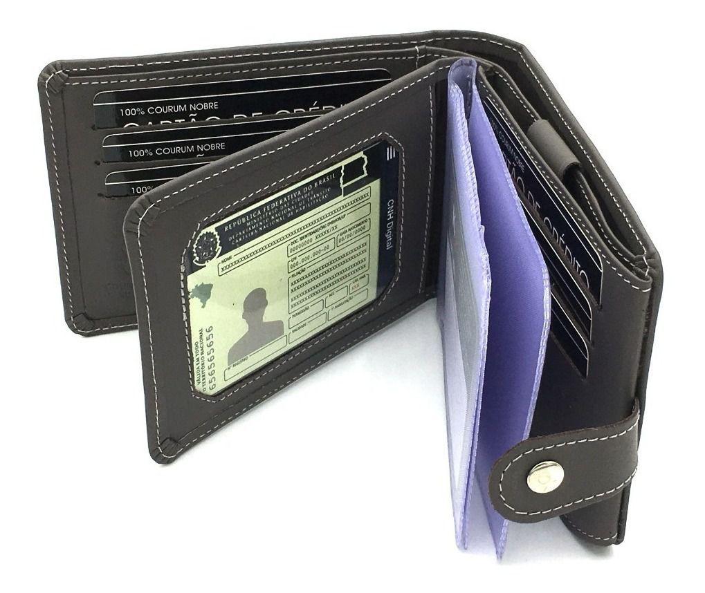 Carteira Masculina Couro com porta cartões cédulas rg cnh moedas ...