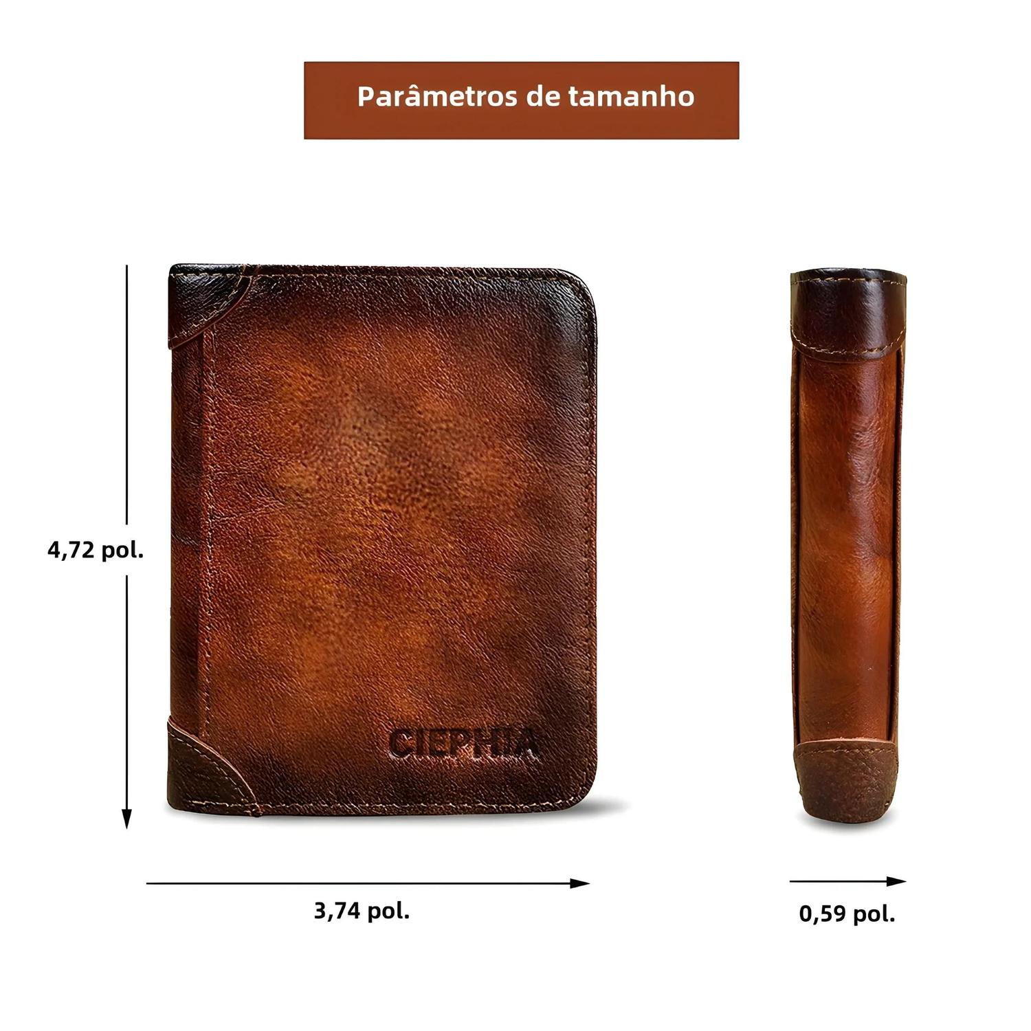 Imagem de Carteira Masculina de Couro Genuíno com Proteção RFID - Design Fino e Vintage