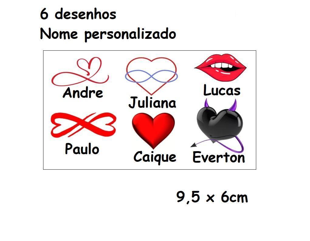 Cartela Desenhos Tatoo Temporária Declaração Amor Nome 3Istore