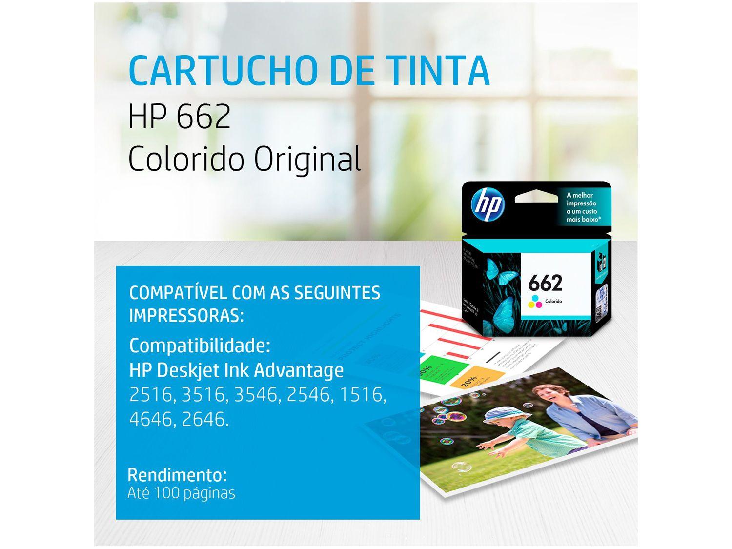 Cartucho de Tinta HP 662 Colorido Original