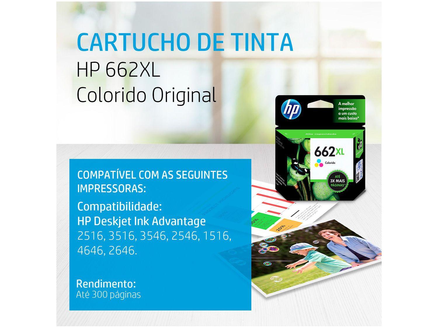 Cartucho de Tinta HP 662XL Colorido Original