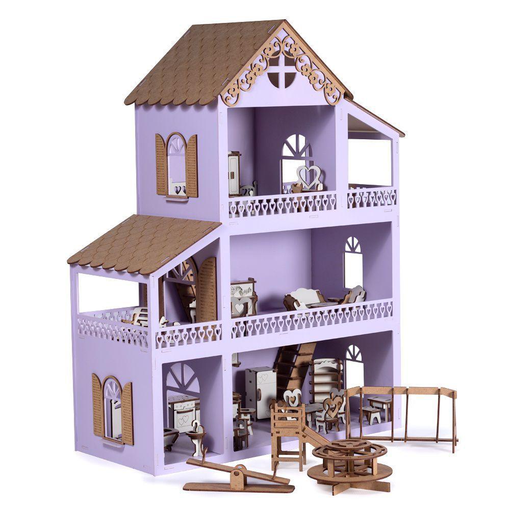 Casa Casinha De Boneca Barbie 35 Moveis + Parquinho Mdf Novo