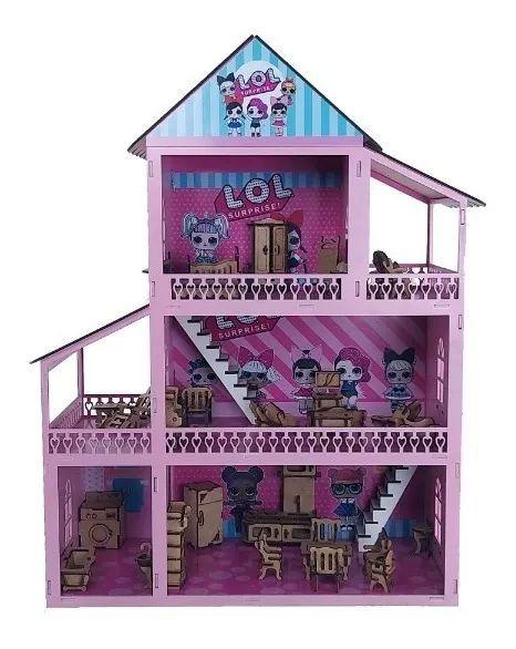 Casinha De Boneca Polly Mdf Pintada Adesivada 43 Móveis cru - Princesa  Artesanatos - Casinha de Boneca - Magazine Luiza