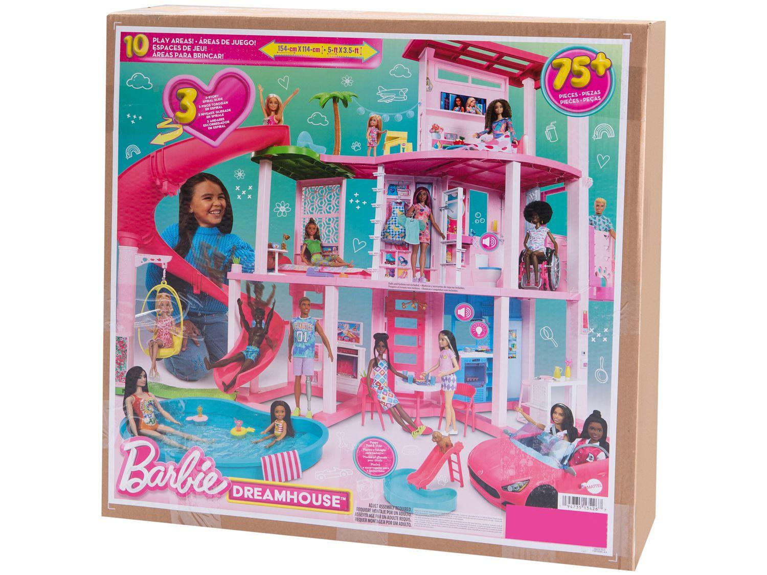 Barbie Casa de Bonecas com 75 Acessórios 3 Andares Piscina e