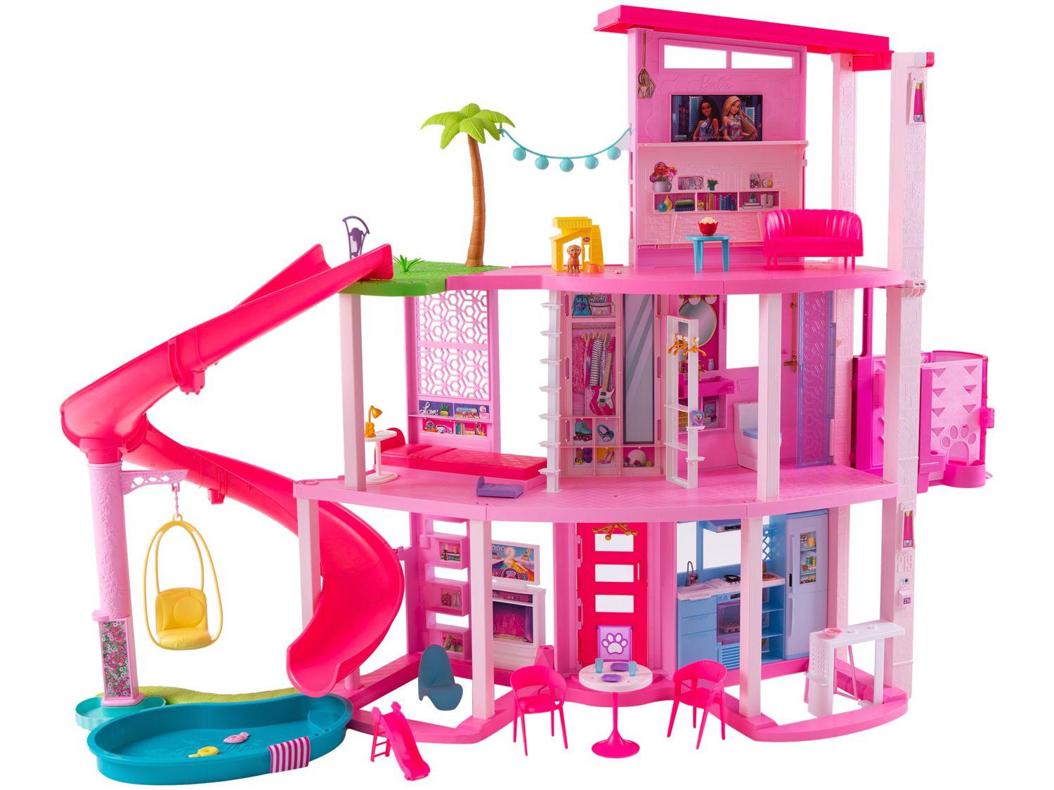 Barbie Casa de Bonecas com 75 Acessórios 3 Andares Piscina e