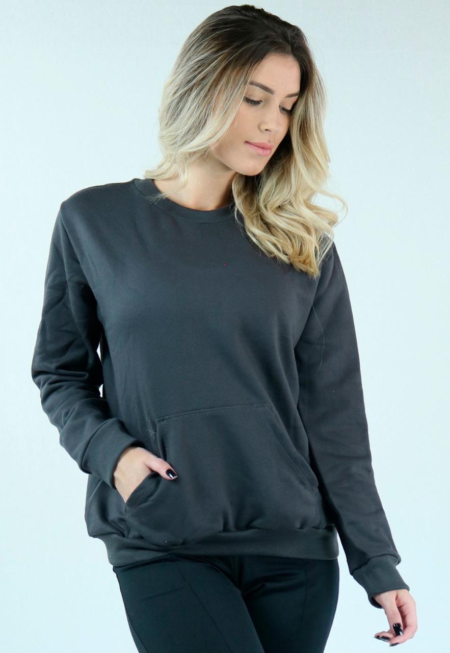 blusa moletom cinza feminina