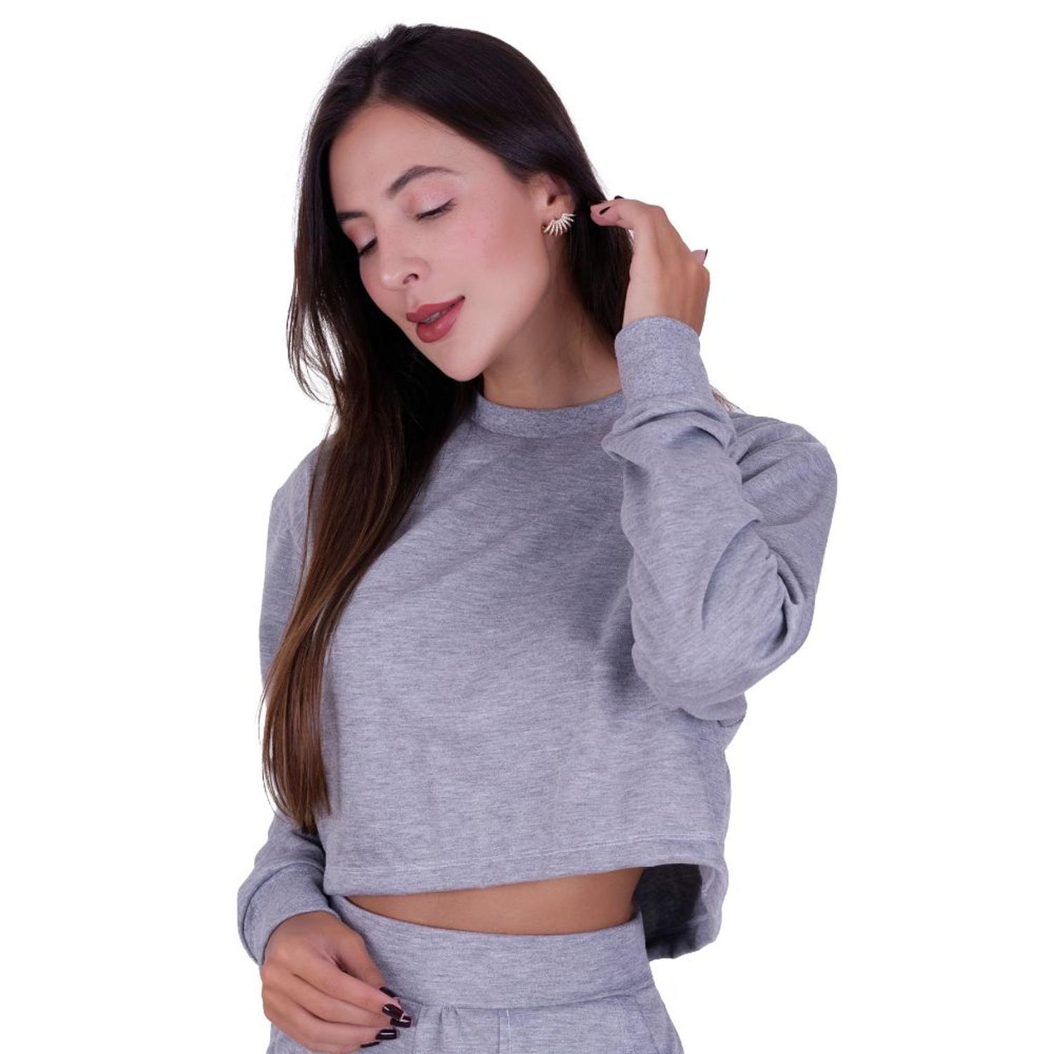 Casaco de Moletom Feminino Blusa de Inverno Manga Longa Moletinho