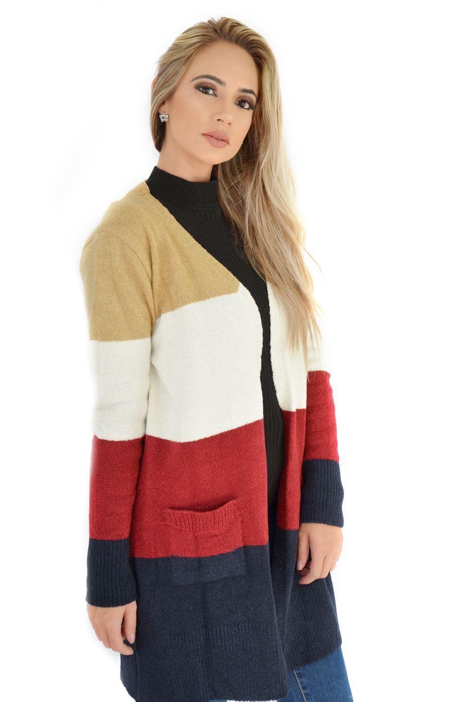 casaco longo feminino tricot