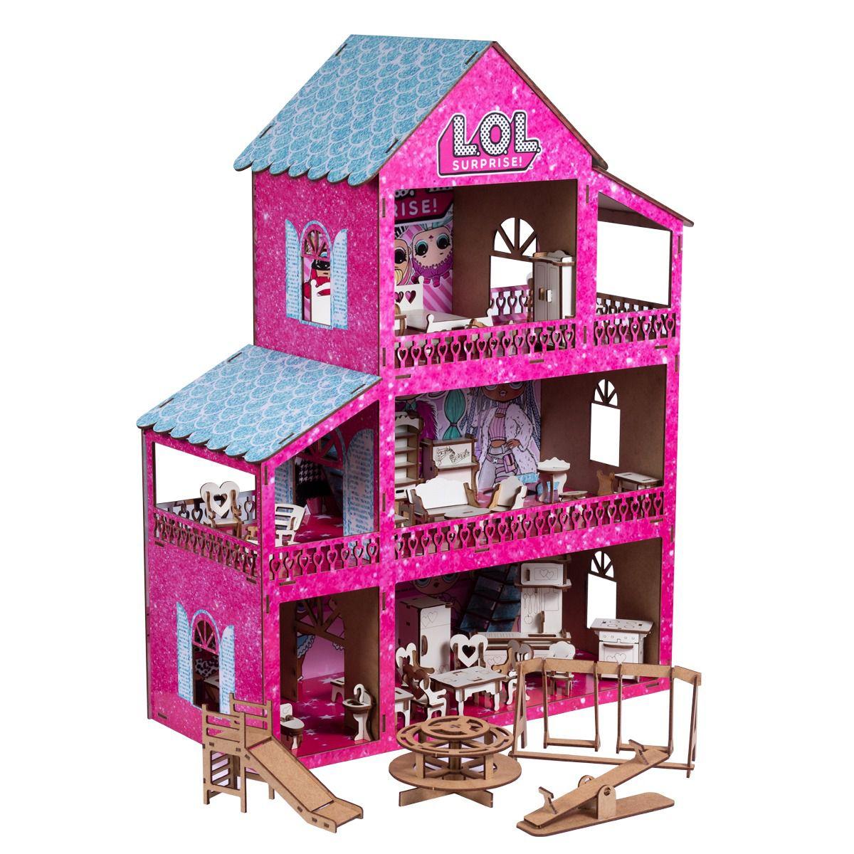 Casinha Boneca Barbie Polly Mdf Pintada Decoração Casa Rosa