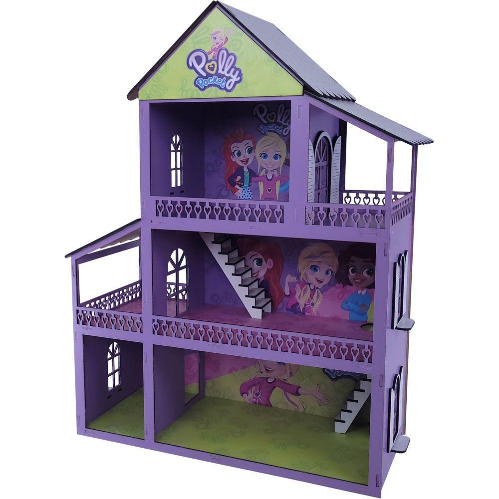 Casinha De Boneca Grande 60cm De Madeira + Kit Mini Moveis 36 pçs