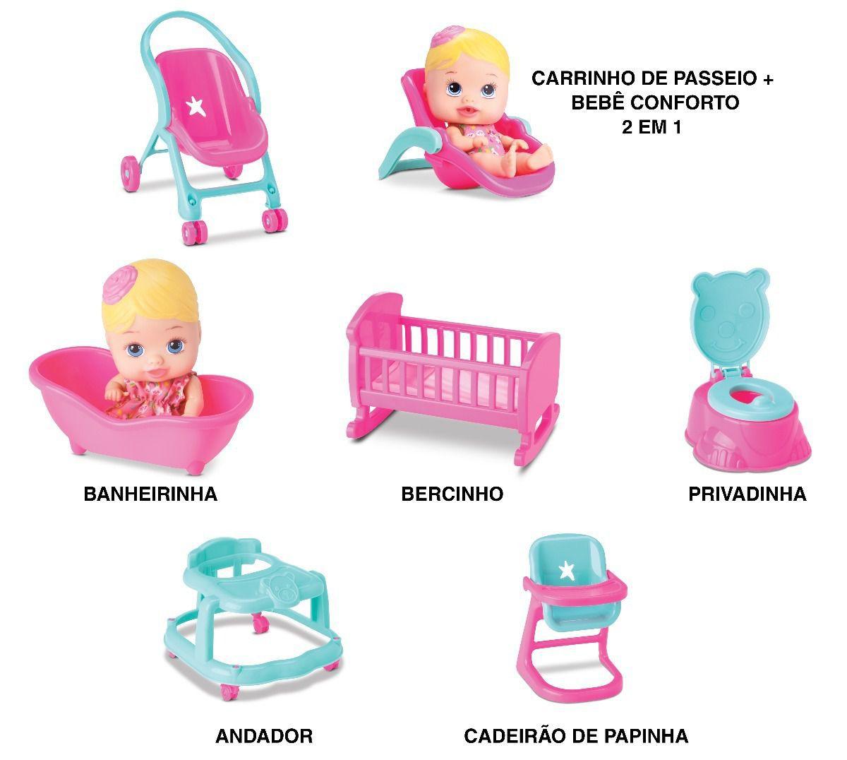 Casinha Little Dolls 1 Boneca + 6 Acessórios Divertoys Bonecas