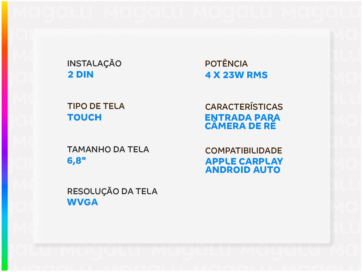 Central Multimídia Pioneer 2 DIN Bluetooth 6,8”
