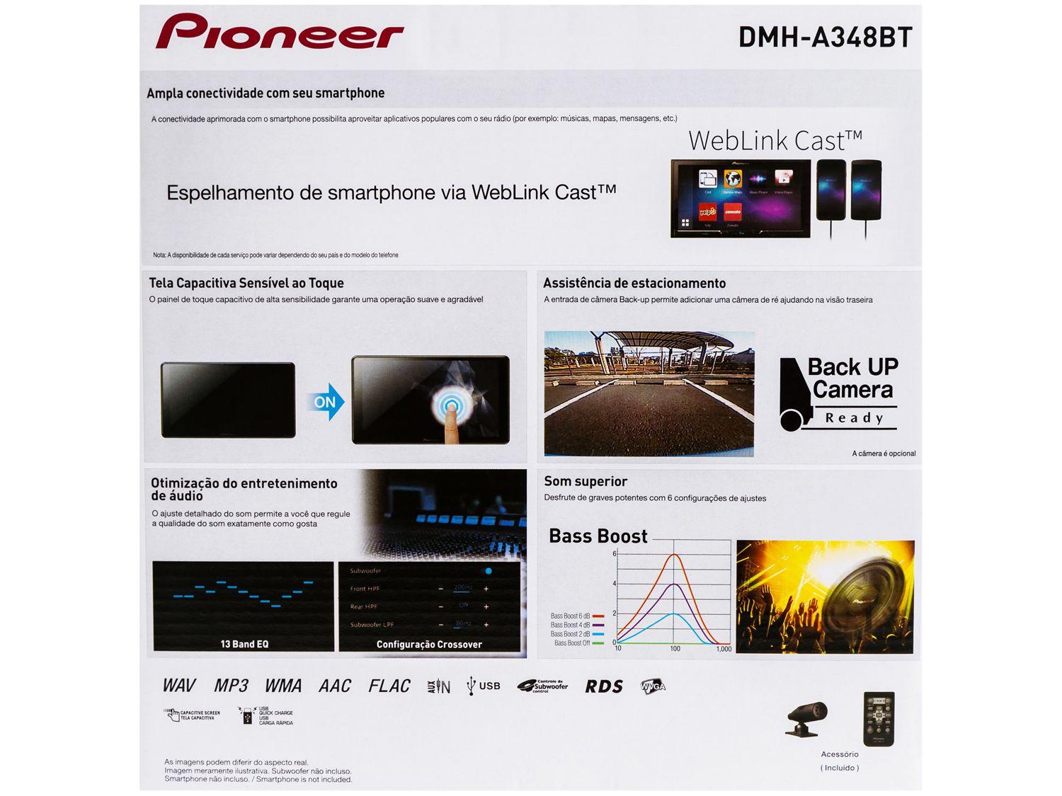 Central Multimídia Pioneer 2 DIN com Espelhamento
