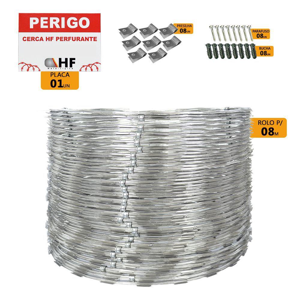 Cerca concertina dupla inox 45cm caixa para 8 metros com kit de Instalação (56 Voltas) HF