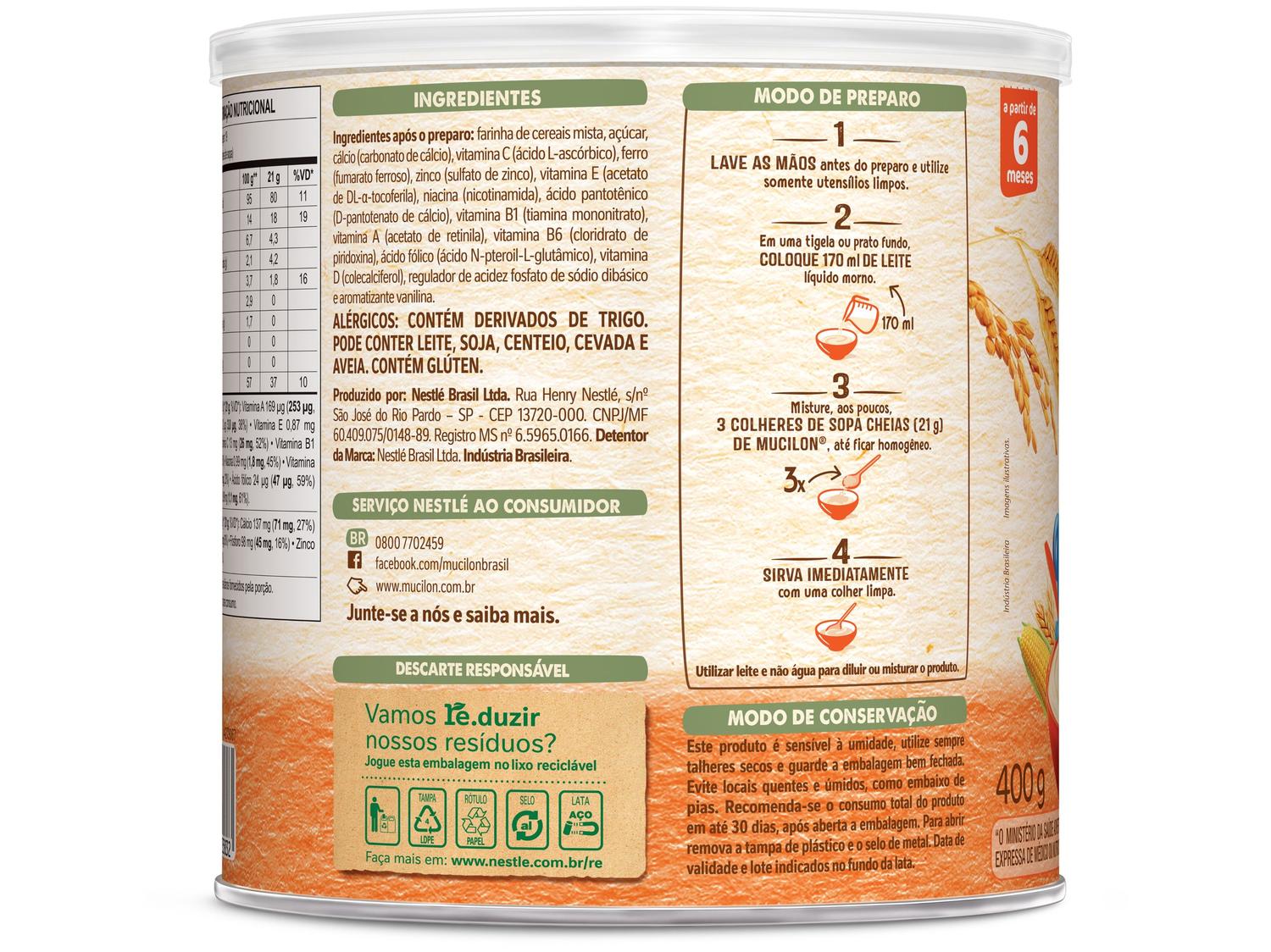 Cereal Matinal Infantil Mucilon Multicereais
