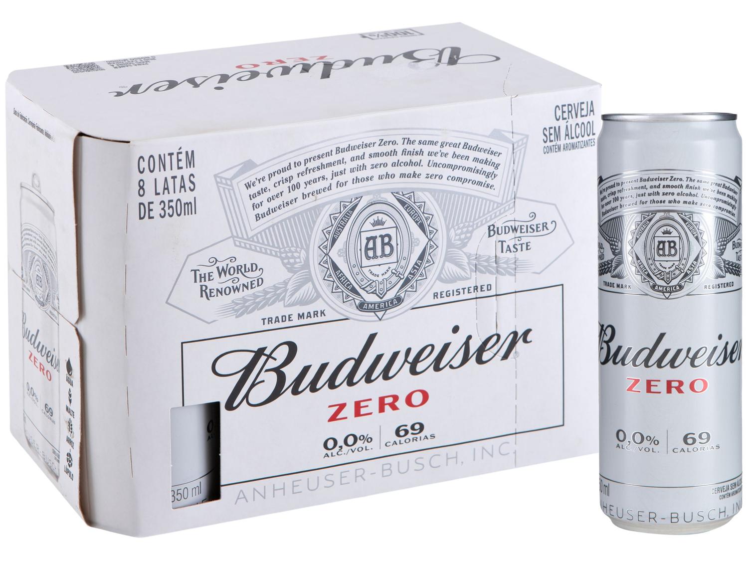 Cerveja Budweiser Zero sem Álcool Malte 8 Unidades Lata 350ml