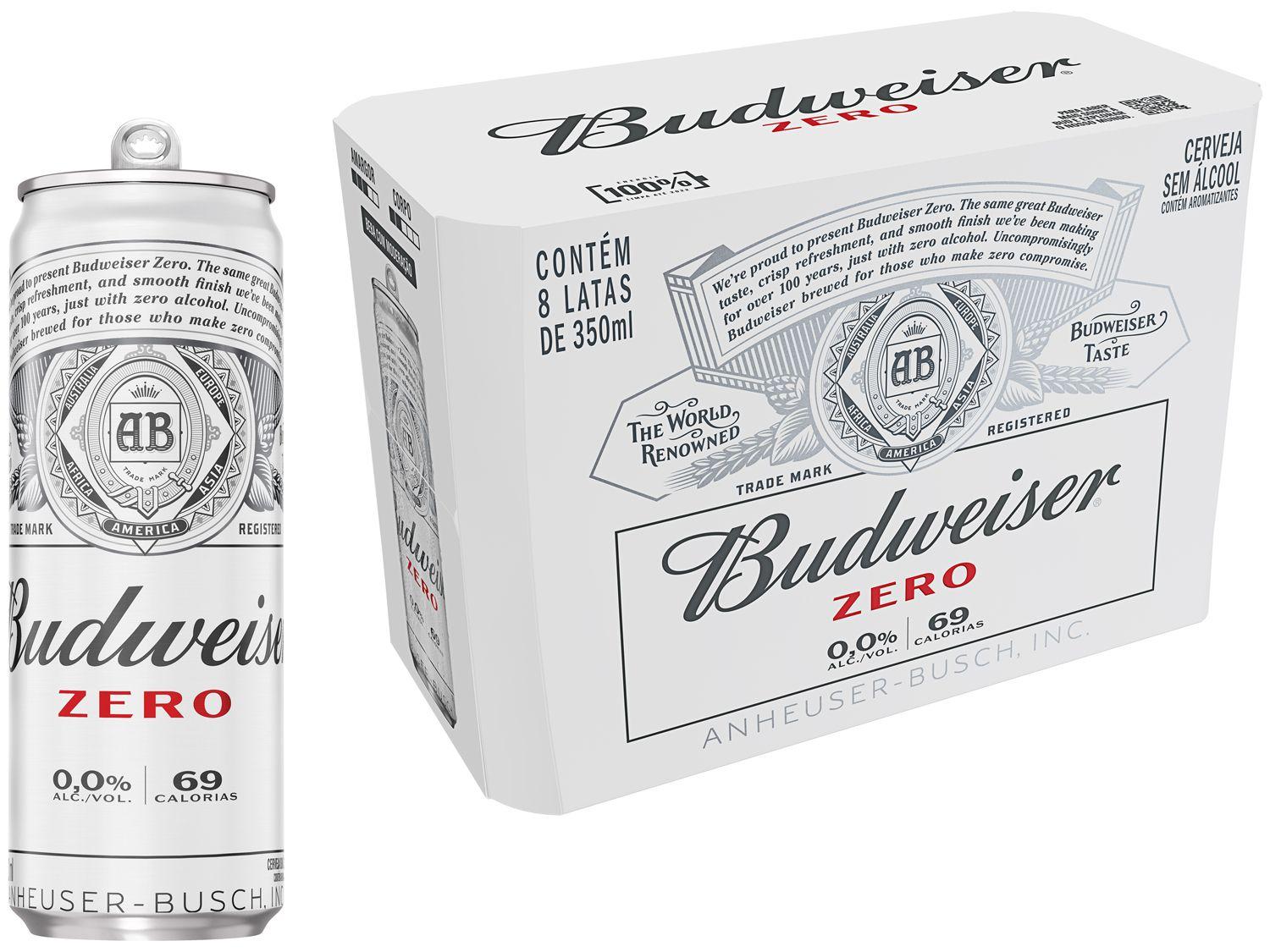 Cerveja Budweiser Zero sem Álcool Malte 8 Unidades Lata 350ml