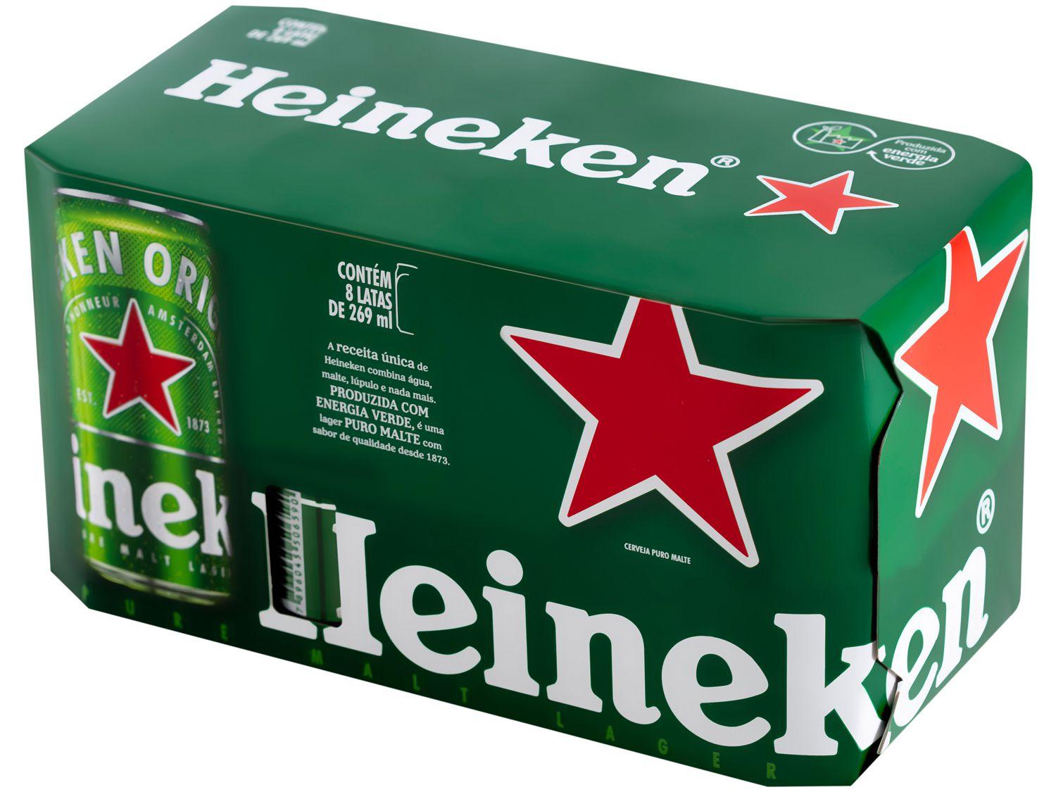 Cerveja Heineken Lata Puro Malte Lager 8 Unidades