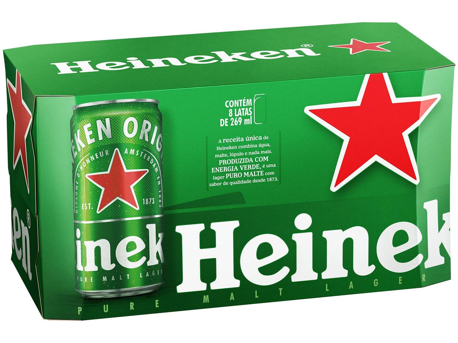 Cerveja Heineken Lata Puro Malte Lager 8 Unidades