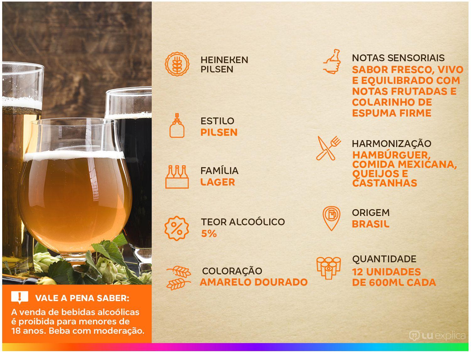 Cerveja Heineken Puro Malte Pilsen 12 Unidades Garrafa 600ml