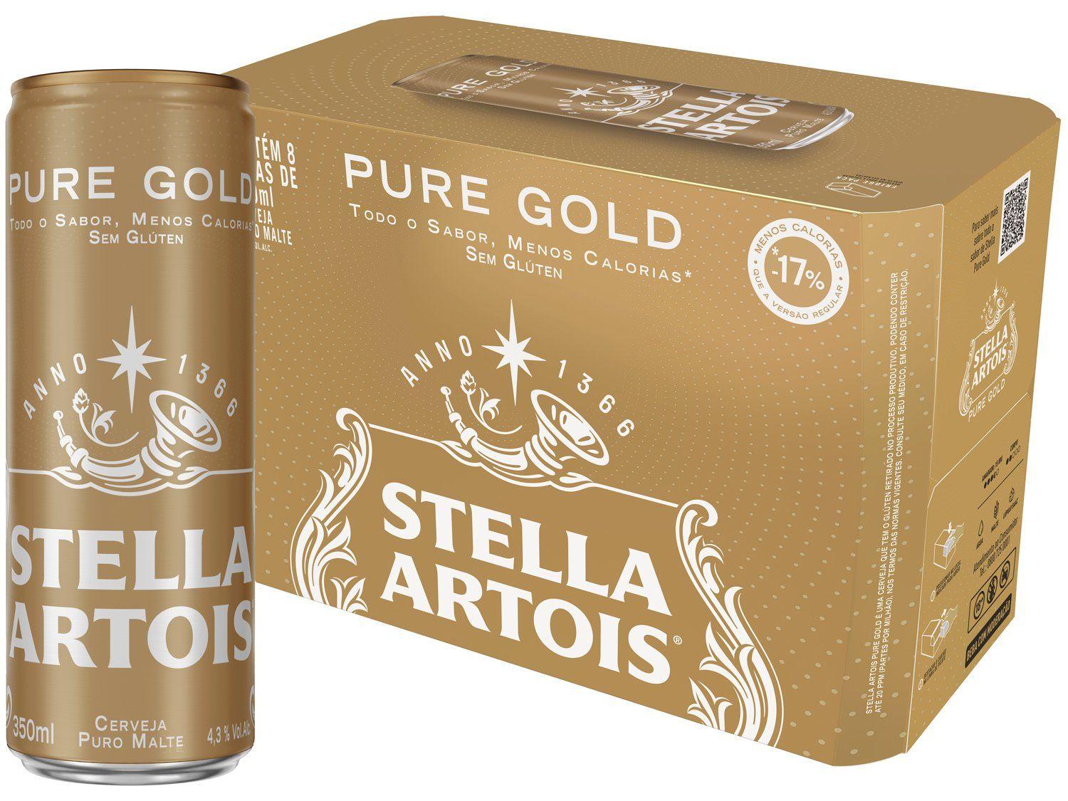 Cerveja Stella Artois Pure Gold Puro Malte 8 Unidades Lata 350ml
