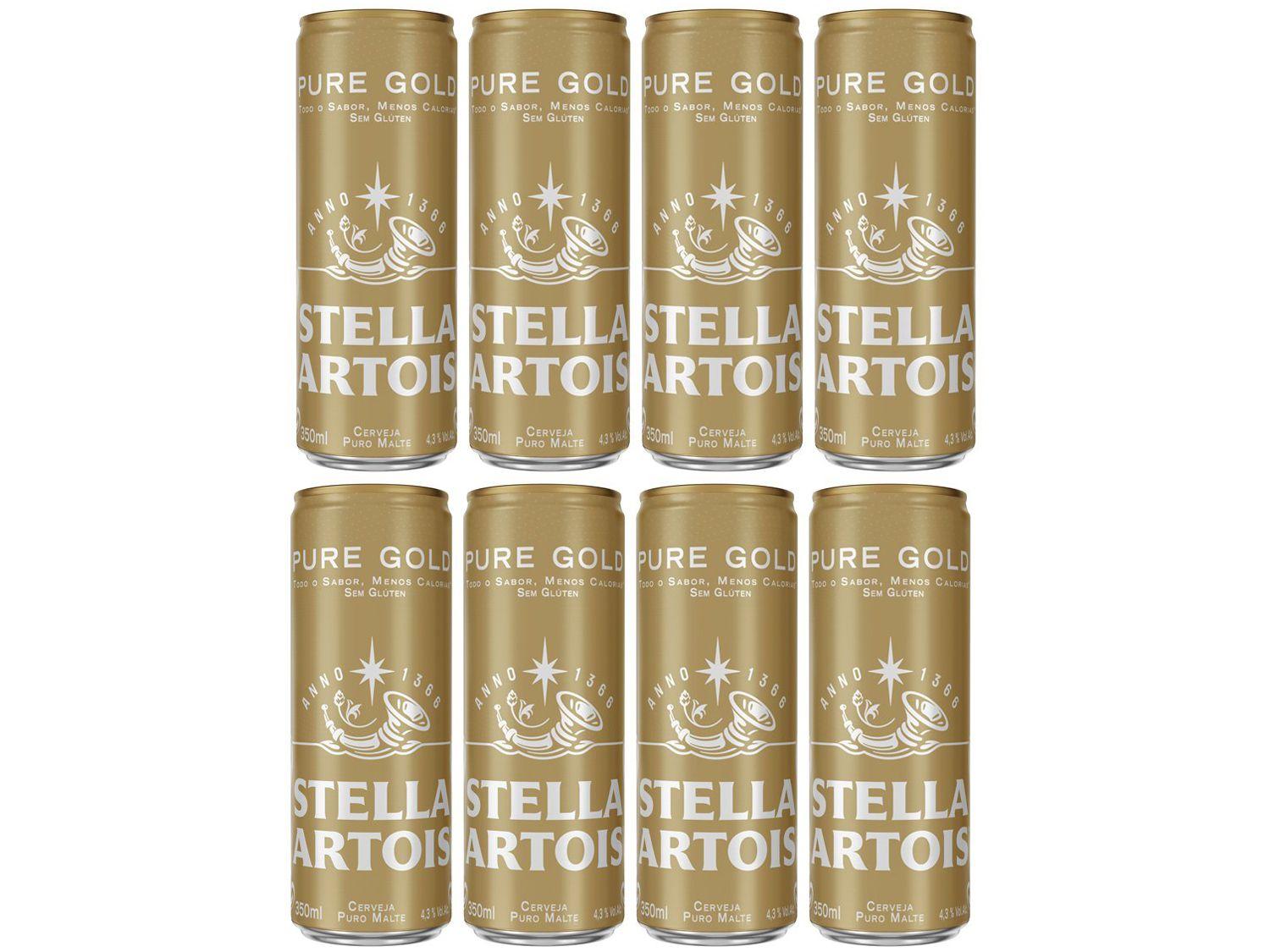 Cerveja Stella Artois Pure Gold Puro Malte 8 Unidades Lata 350ml