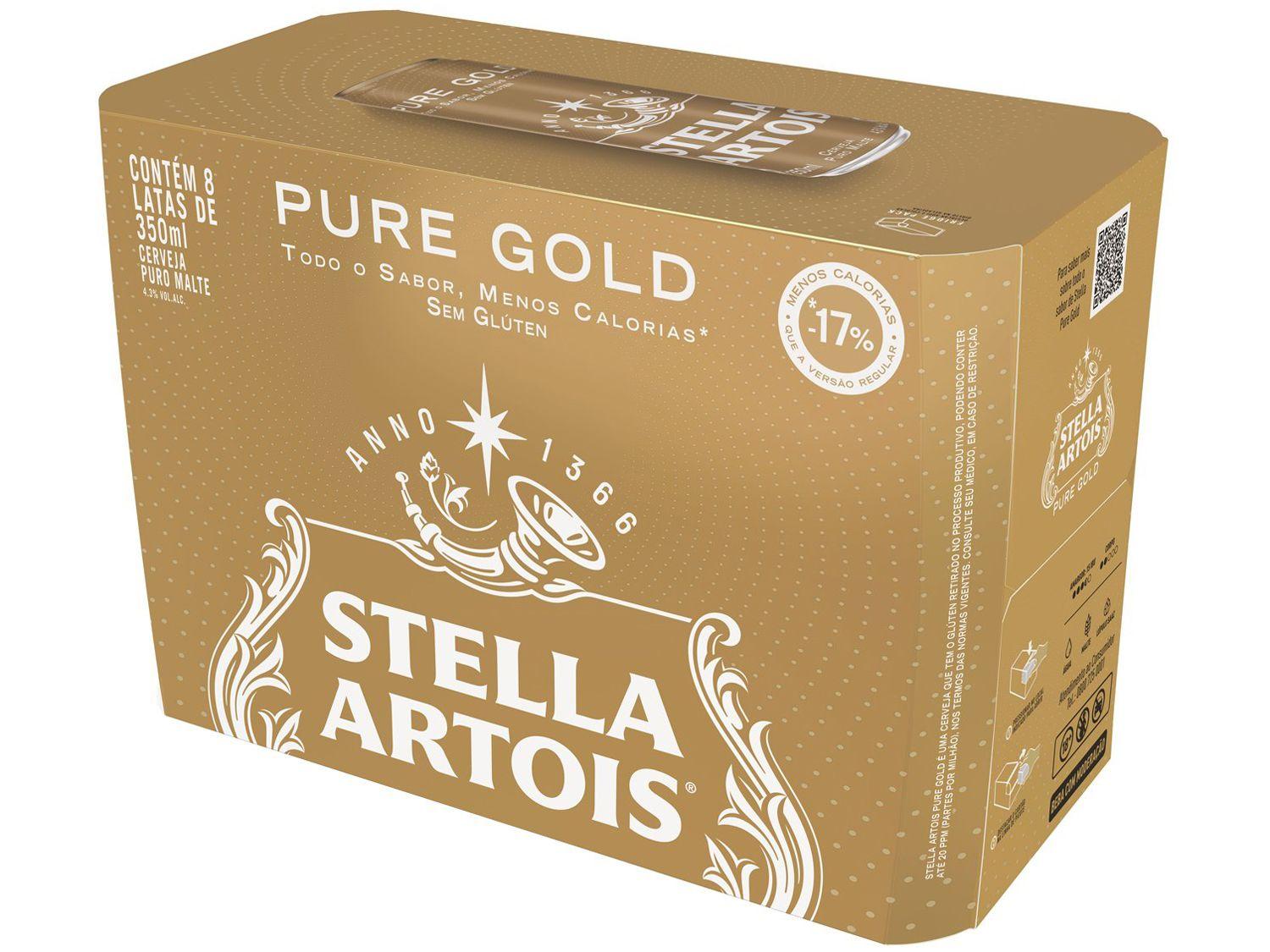 Cerveja Stella Artois Pure Gold Puro Malte 8 Unidades Lata 350ml