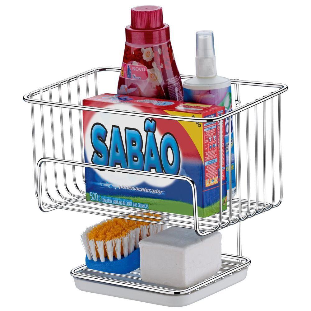Cesto Multiuso Para Lavanderia Com Base Para Escova E Sabão - Aço