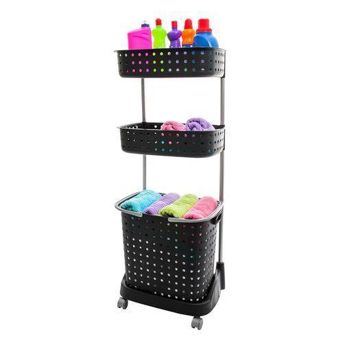 Cesto organizador triplo para lavanderia preto - secalux