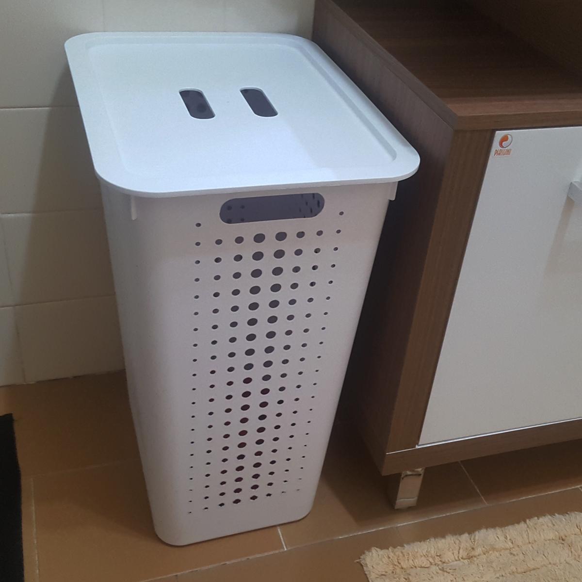 Cesto Para Roupas Organizador Lavanderia 47 Litros Plástico Branco
