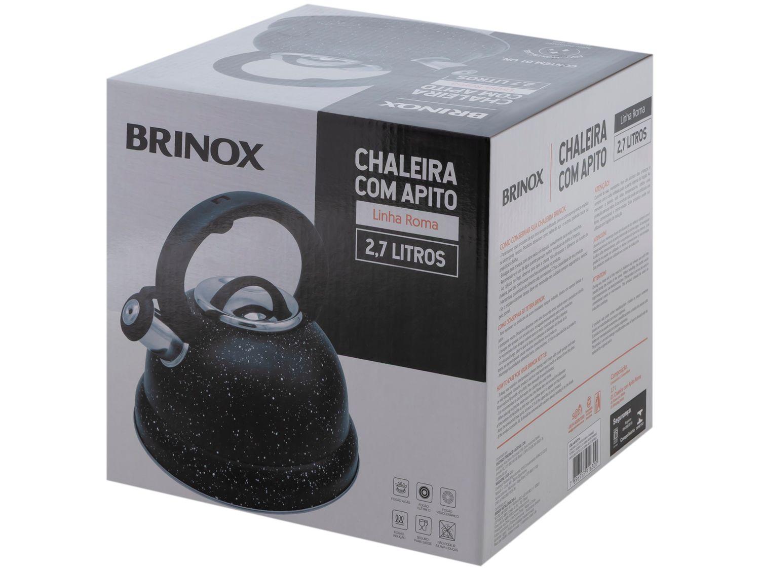 Chaleira Brinox Inox com Apito Preto Marble 2,7L Roma