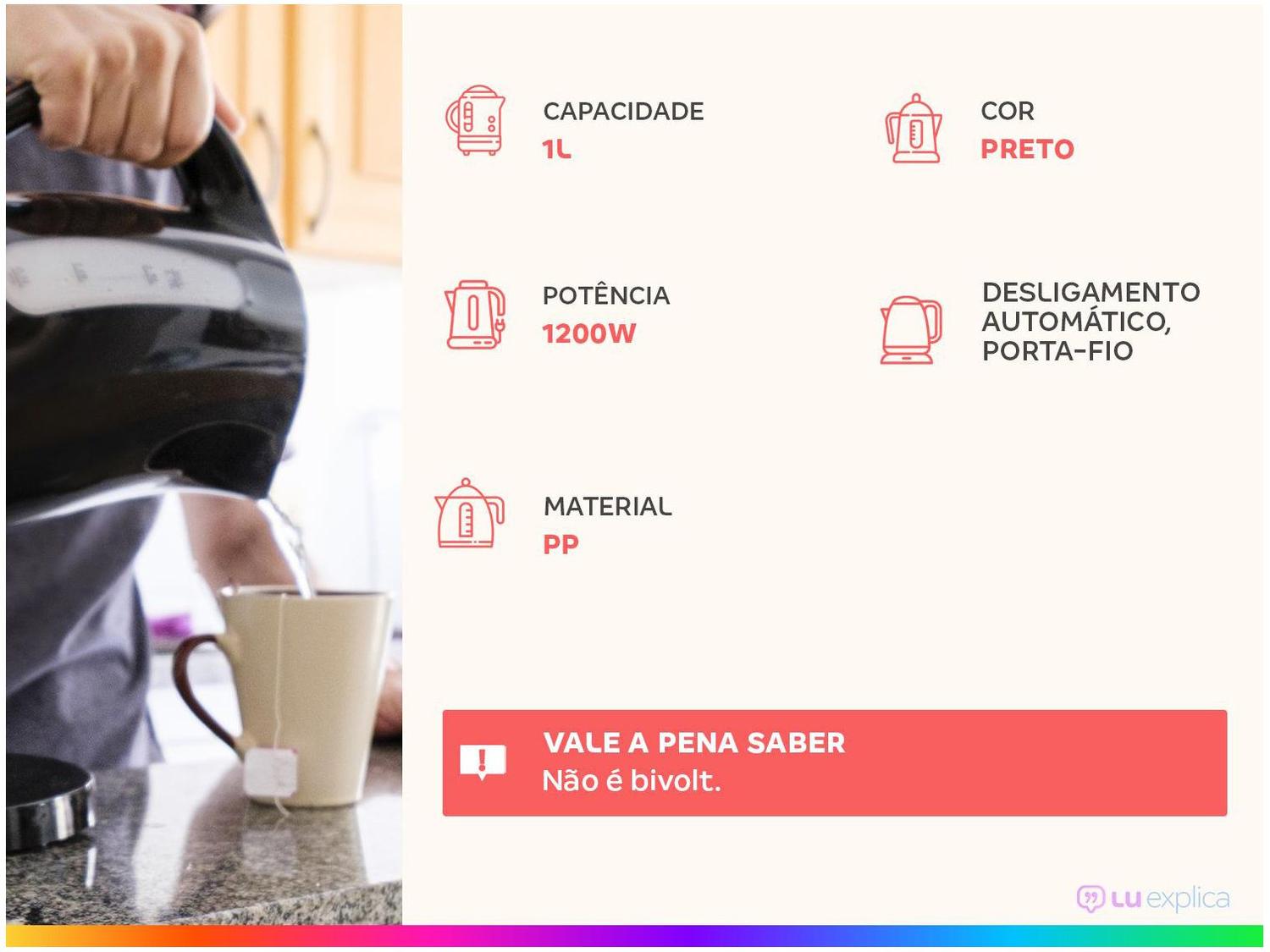 Chaleira Elétrica Mondial Pratic Hot CE-07 Preta