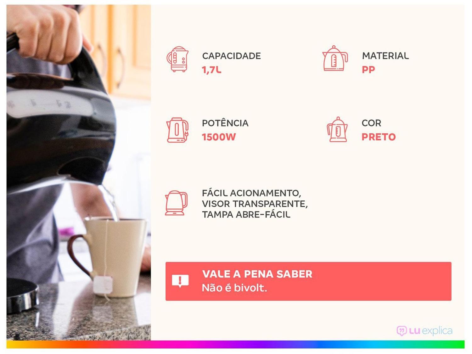 Chaleira Elétrica Mondial Pratic Hot CE-17 Preta 1,7L