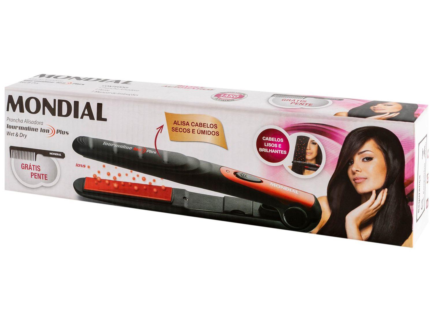 Chapinha/Prancha de Cabelo Mondial Tourmaline Ion Plus P-11 Cerâmica 200ºC